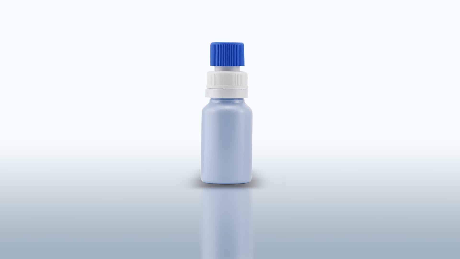 Flaconi in PET. Capacità standard da ml 10 a ml 25. Capsula con sigillo e/o capsula separatore di sostanze.