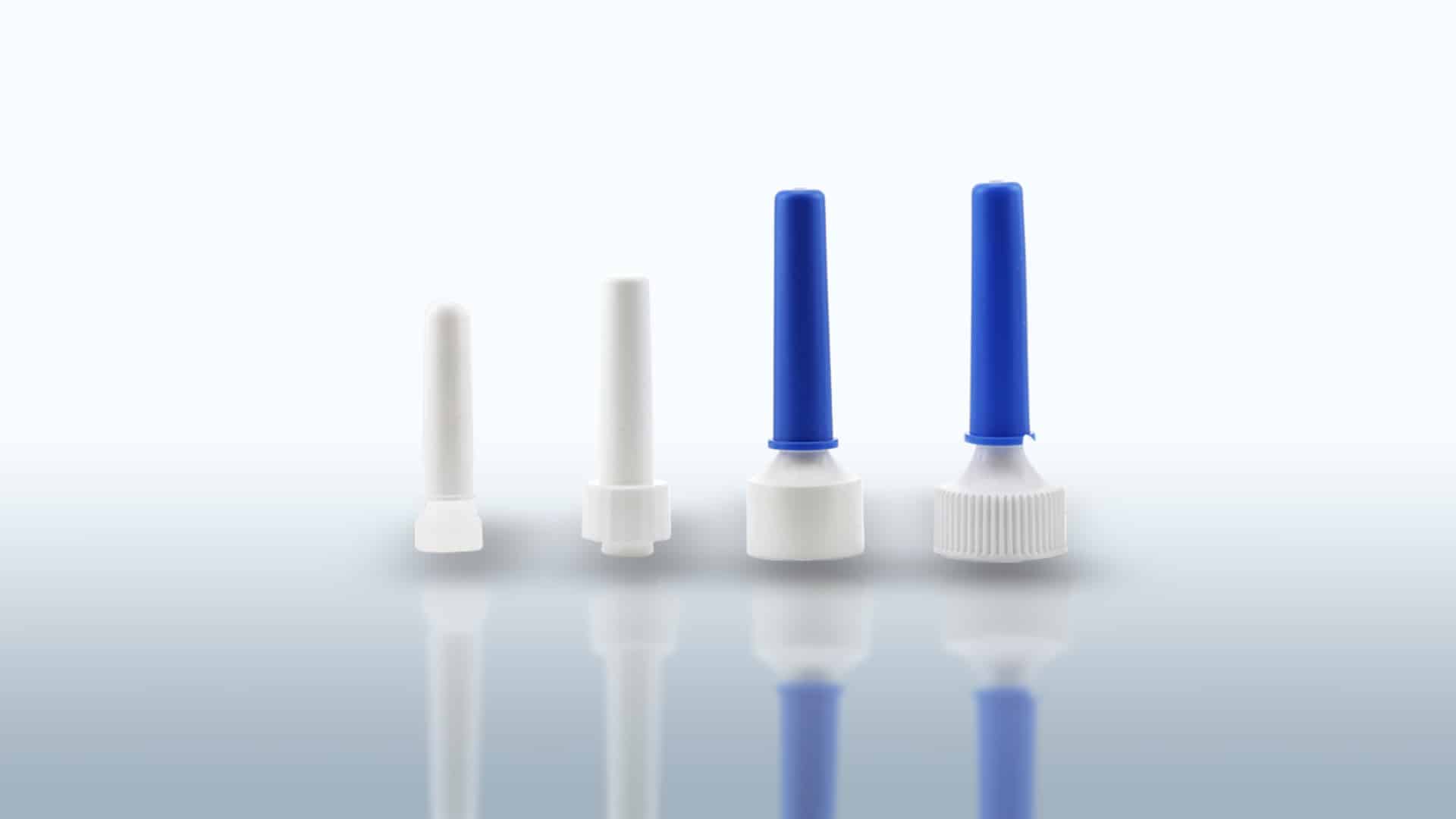 Applicators for rectal and vaginal liquids and creams. Screw or snap-on. Single and strip flow pack packaging