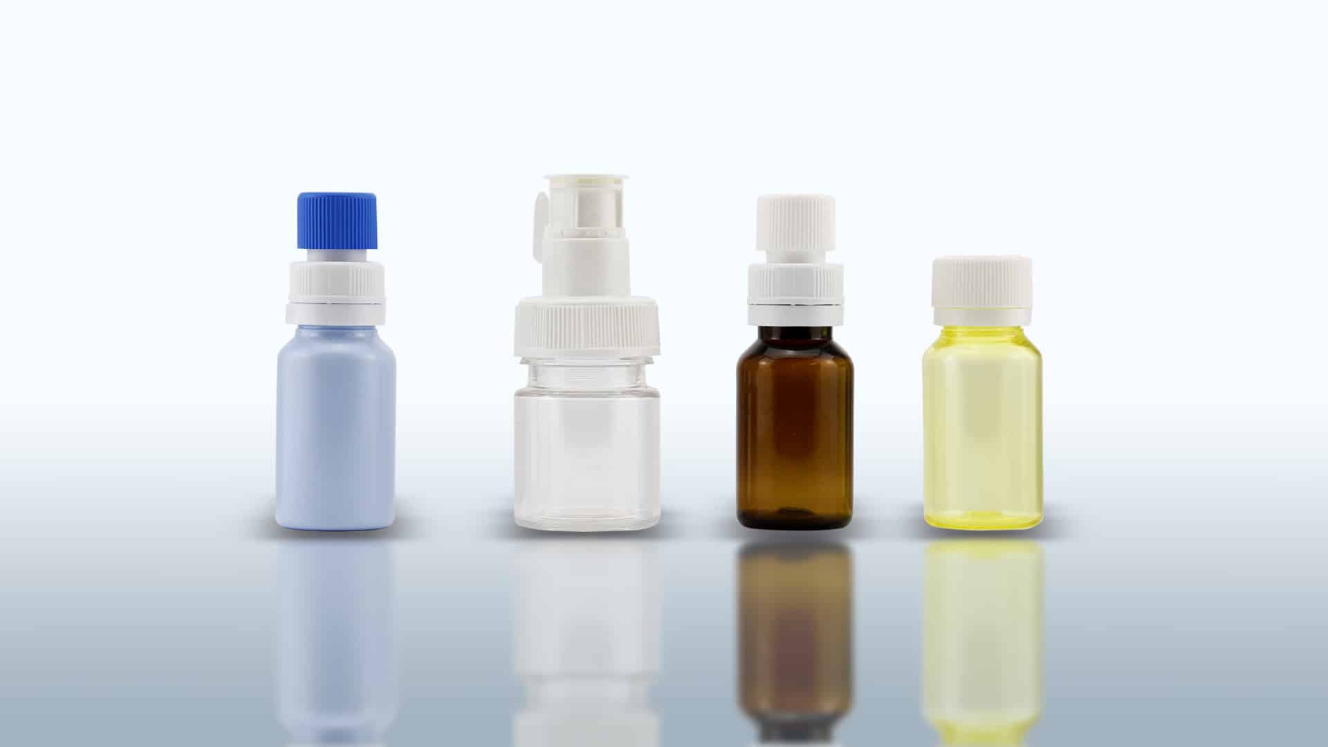 Pet bottles. Standard capacity from ml 10 to ml 25. Tamper evident and/or extemporary cap.