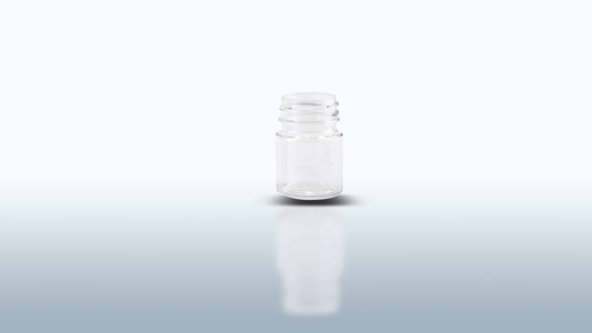 Flaconi in PET. Capacità standard da ml 10 a ml 25. Capsula con sigillo e/o capsula separatore di sostanze.